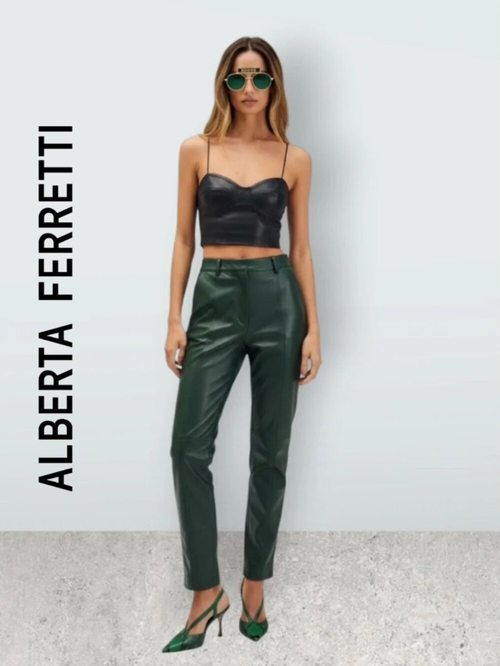 NWT Alberta Ferretti Leather Panel Trousers